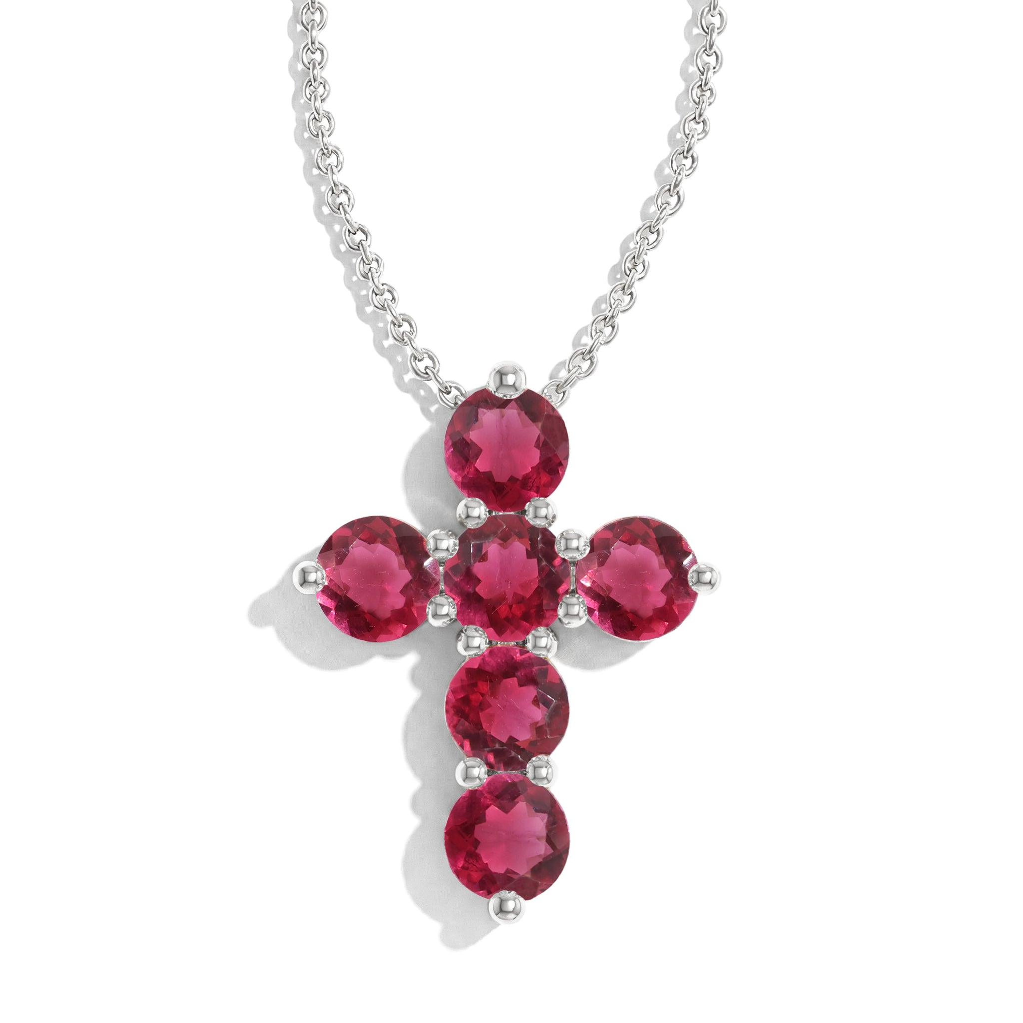Pink Tourmaline Round Cross Pendant Necklace in 925 Sterling Silver 3.90ct