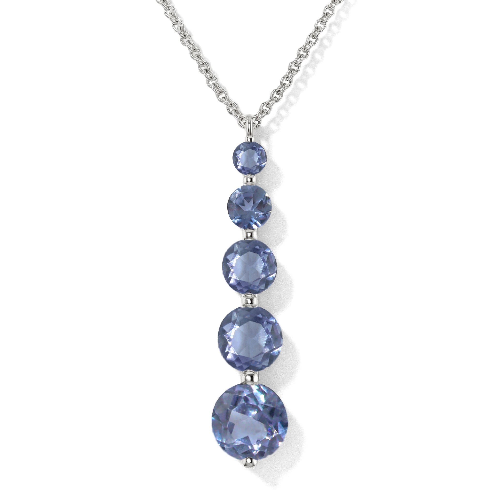 Alexandrite Round 5 Stone Bar Pendant Necklace in 925 Sterling Silver 3.90ct