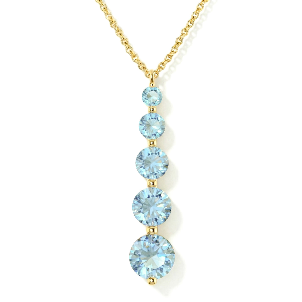 Aquamarine Round 5 Stone Bar Pendant Necklace in 925 Sterling Silver 3.90ct