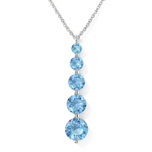 Blue Topaz Round 5 Stone Bar Pendant Necklace in 925 Sterling Silver 3.90ct