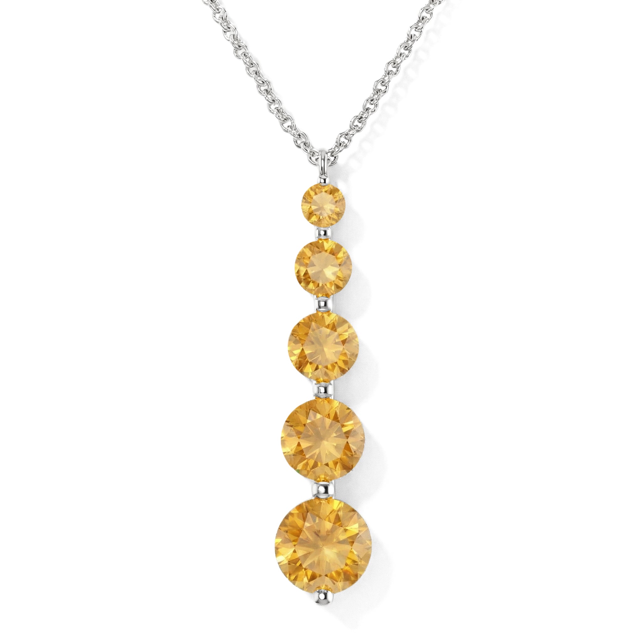 Citrine Round 5 Stone Bar Pendant Necklace in 925 Sterling Silver 3.90ct