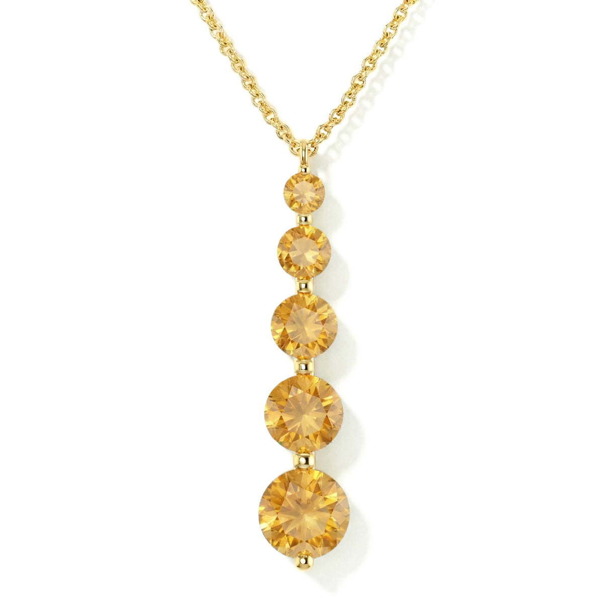 Citrine Round 5 Stone Bar Pendant Necklace in 925 Sterling Silver 3.90ct