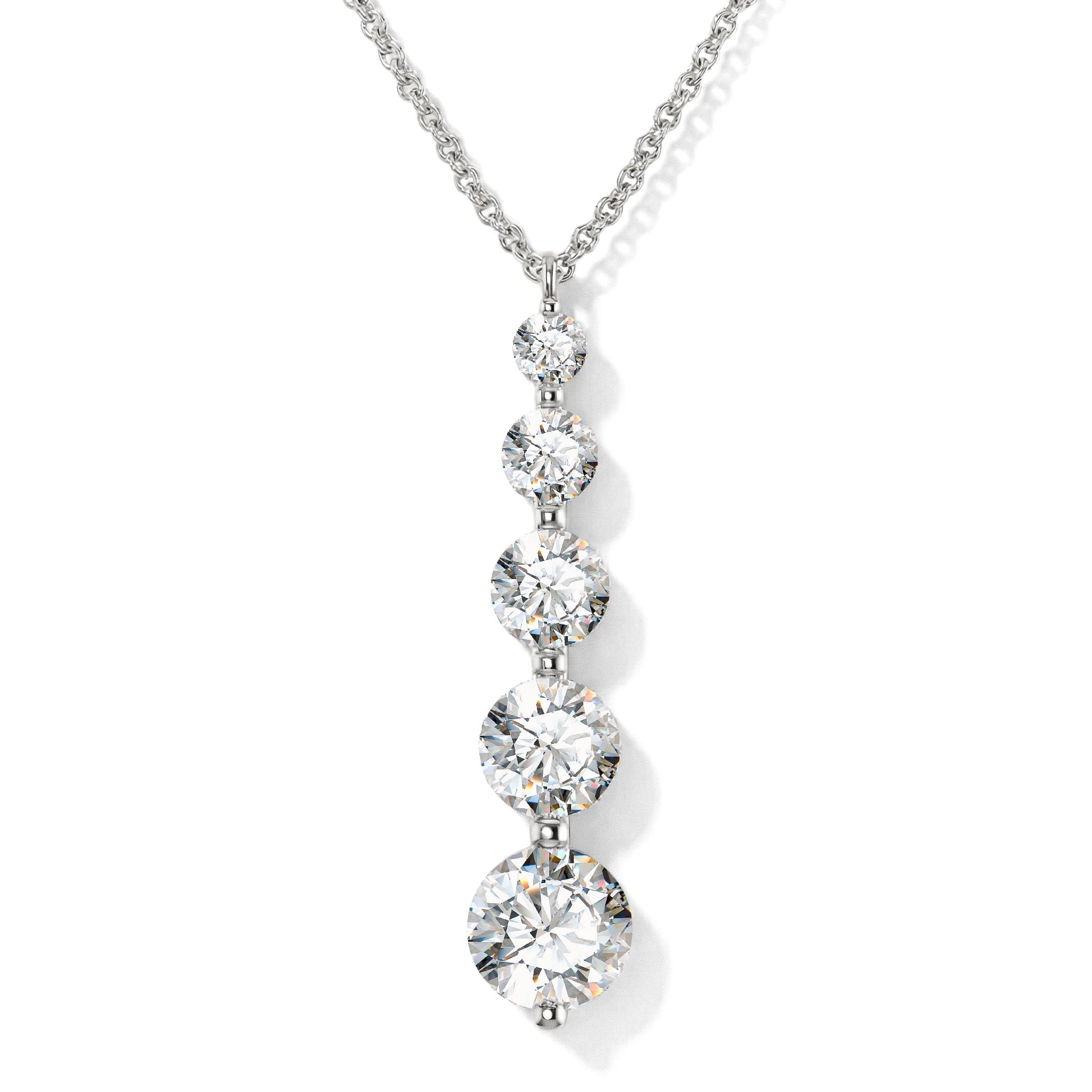 Simulated Diamond Round 5 Stone Bar Pendant Necklace in 925 Sterling Silver 3.90ct