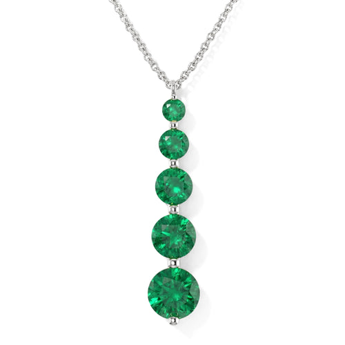 Emerald Round 5 Stone Bar Pendant Necklace in 925 Sterling Silver 3.90ct