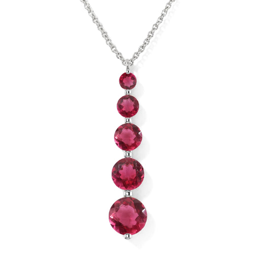 Pink Tourmaline Round 5 Stone Bar Pendant Necklace in 925 Sterling Silver 3.90ct