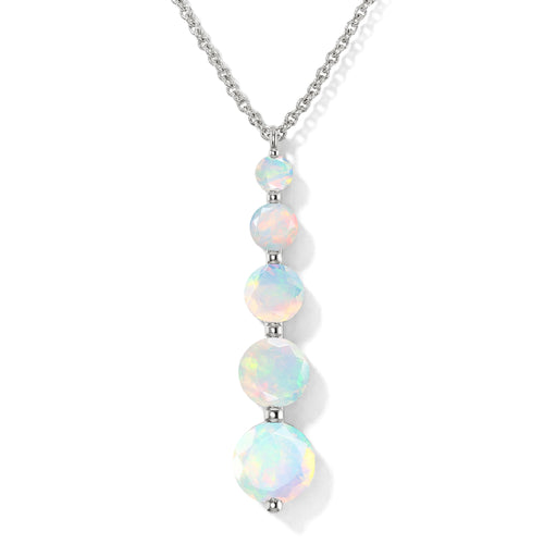 White Opal 5 Stone Bar Pendant Necklace in 925 Sterling Silver 3.05ct