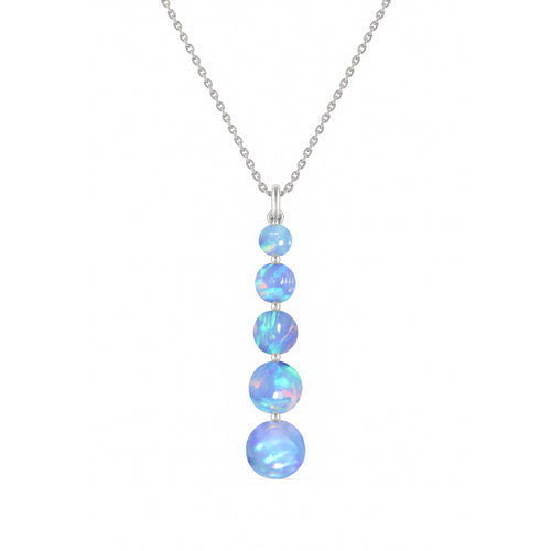 Blue Opal 5 Stone Bar Pendant Necklace in 925 Sterling Silver 3.05ct