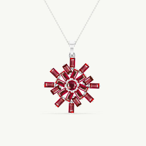 Ruby Snowflake Pendant Necklace in 925 Sterling Silver 6.5ct
