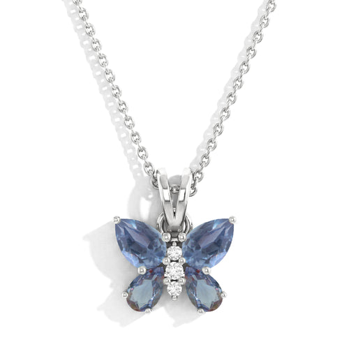Alexandrite Pear Butterfly Pendant Necklace in 925 Sterling Silver 2ct