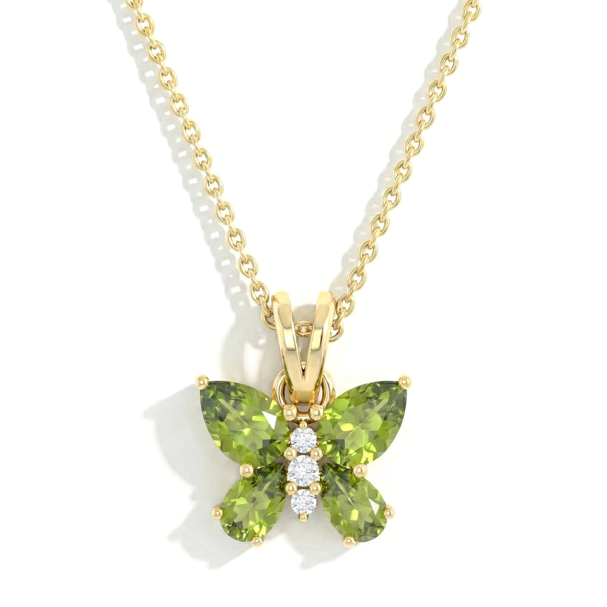 Peridot Pear Butterfly Pendant Necklace in 925 Sterling Silver 2ct