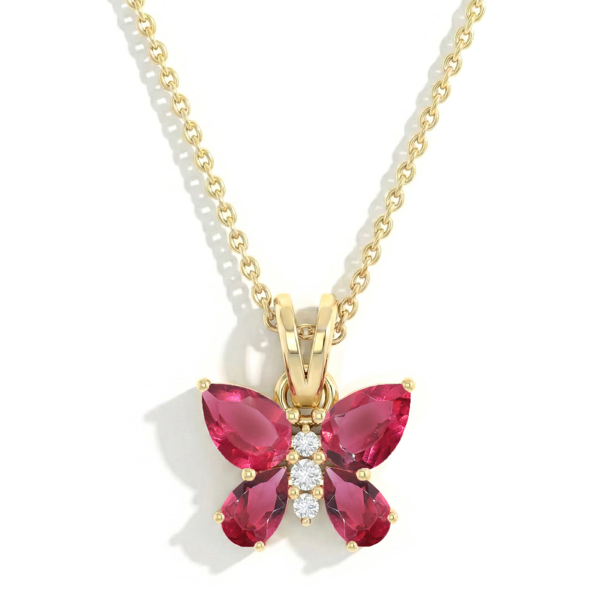 Pink Tourmaline Pear Butterfly Pendant Necklace in 925 Sterling Silver 2ct