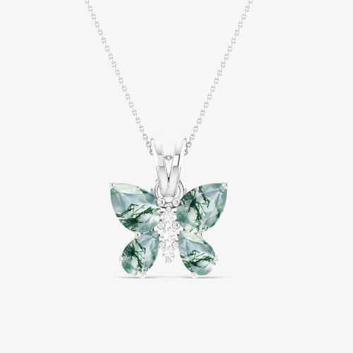 Moss Agate Butterfly Pendant Necklace in 925 Sterling Silver 1.6ct