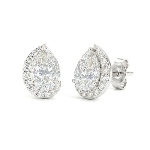 Simulated Diamond CZ Pear Halo Stud Earrings in 925 Sterling Silver 1ct