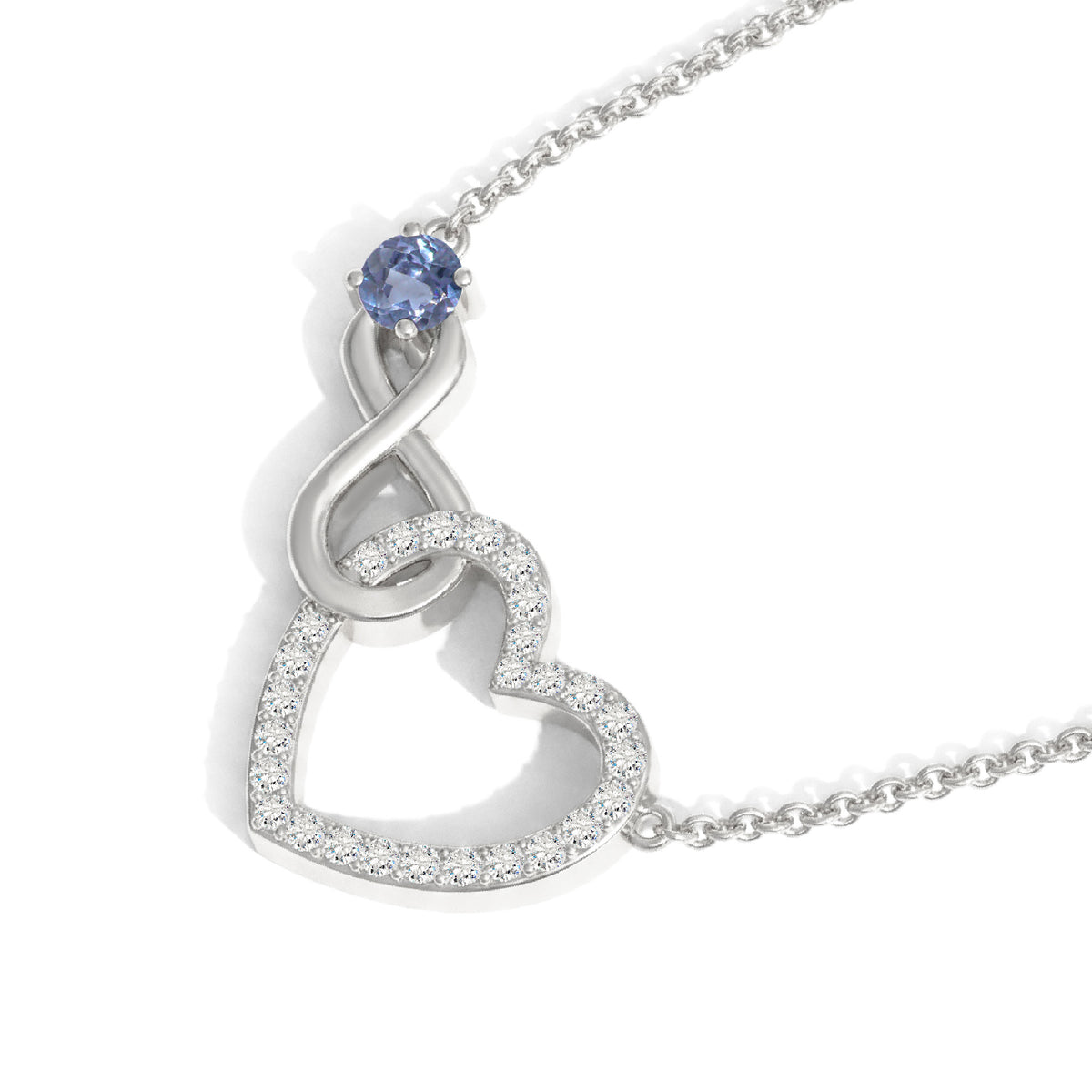 Alexandrite Round Infinity Heart Pendant Necklace in 925 Sterling Silver 0.45ct
