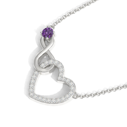 Amethyst Round Infinity Heart Pendant Necklace in 925 Sterling Silver 0.45ct