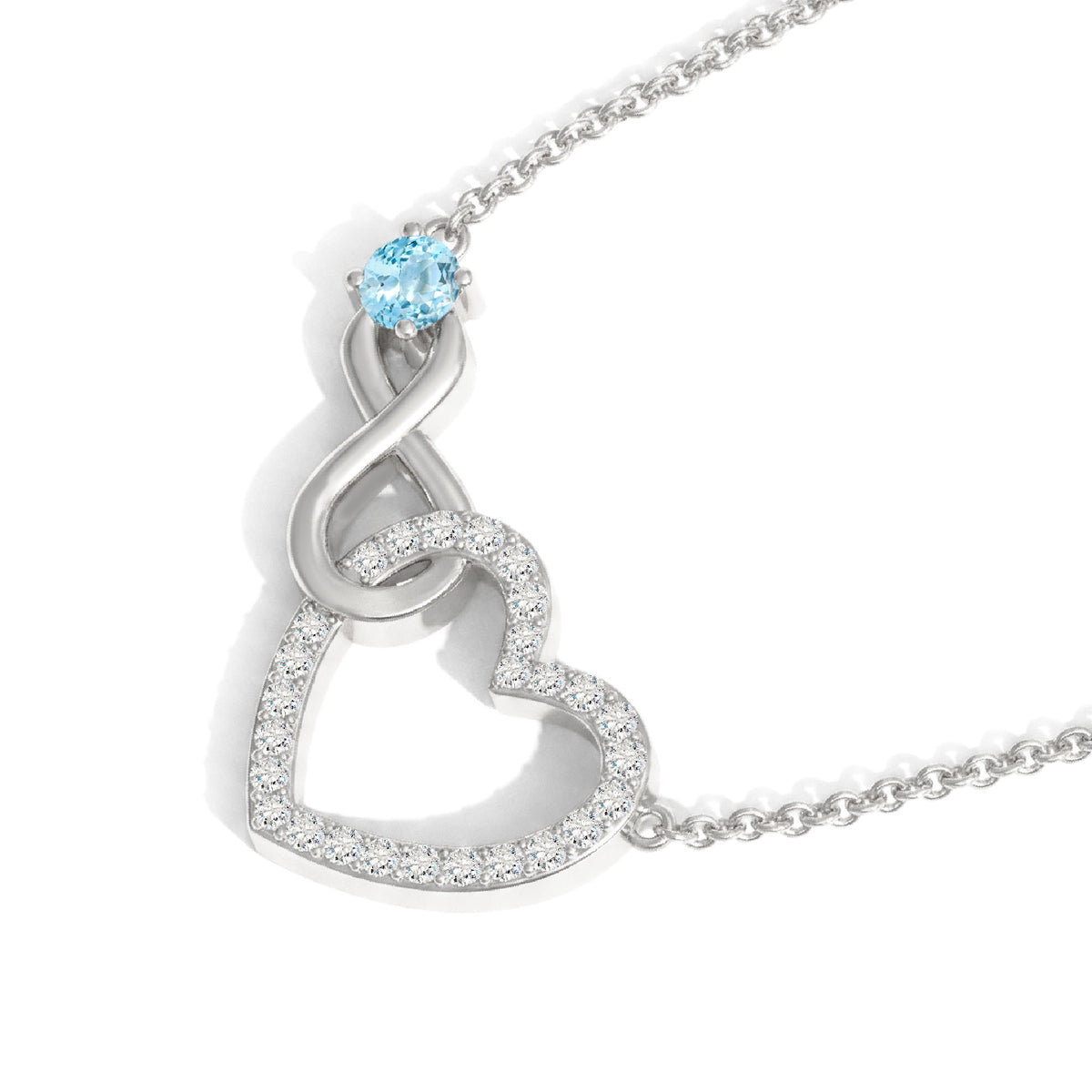 Aquamarine Round Infinity Heart Pendant Necklace in 925 Sterling Silver 0.45ct