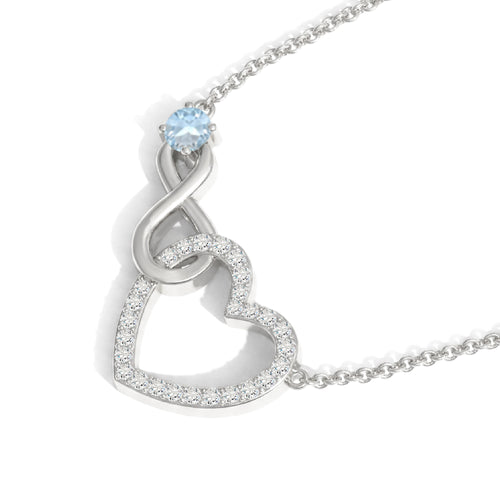 Aquamarine Round Infinity Heart Pendant Necklace in 925 Sterling Silver 0.45ct