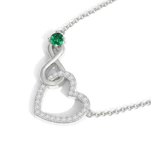 Emerald Round Infinity Heart Pendant Necklace in 925 Sterling Silver 0.45ct