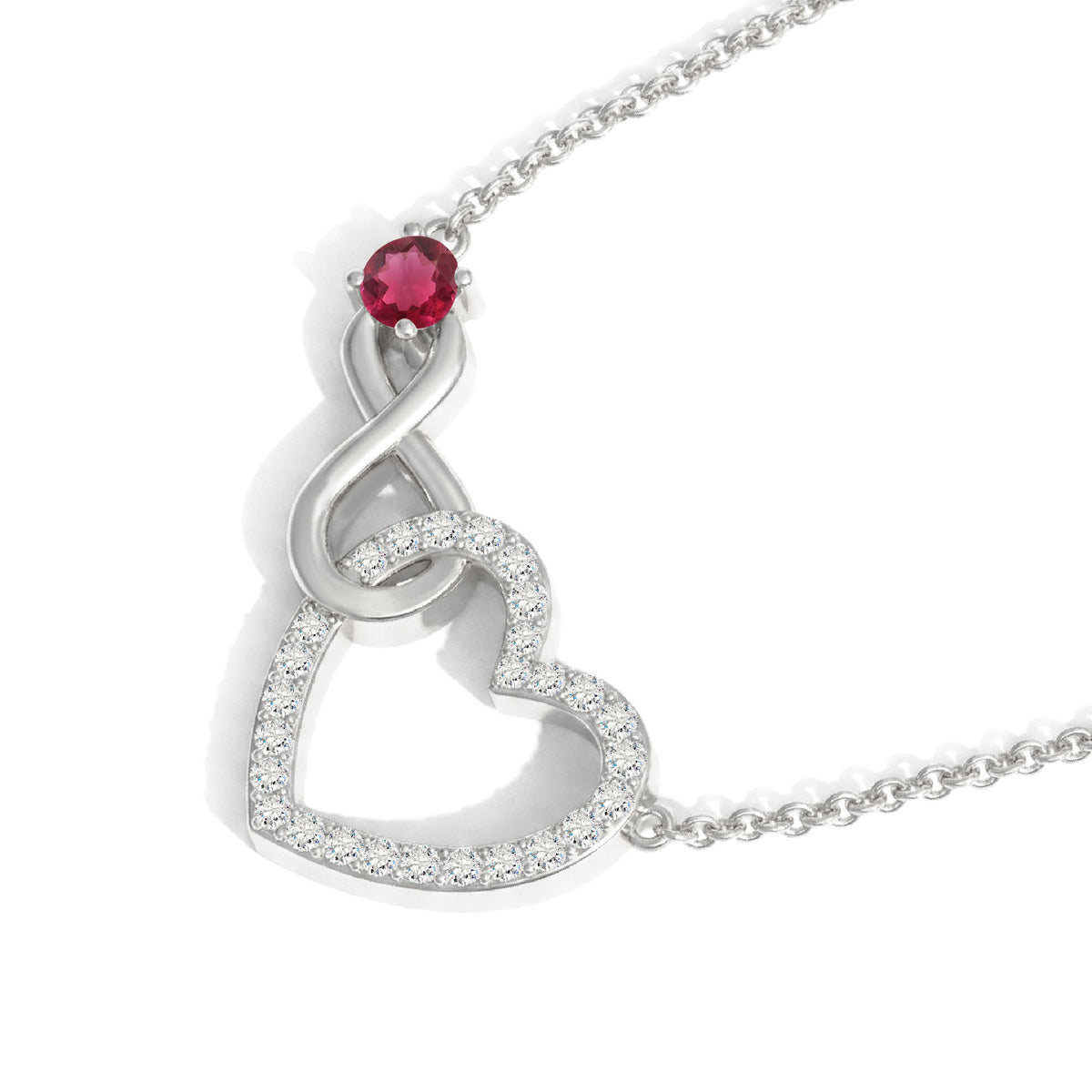 Pink Tourmaline Round Infinity Heart Pendant Necklace in 925 Sterling Silver 0.45ct