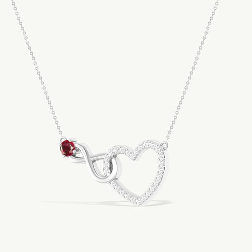 Ruby Round Infinity Heart Pendant Necklace in 925 Sterling Silver