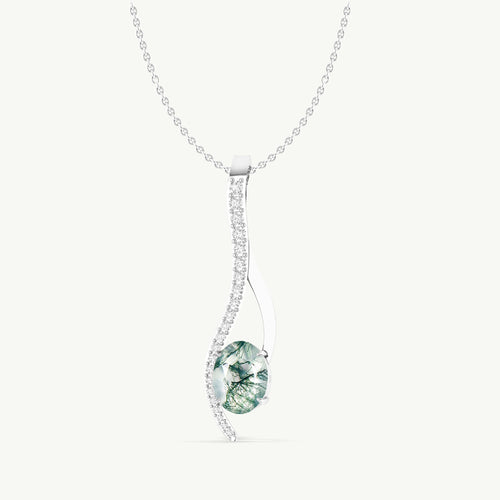 Moss Agate Oval Swirl Pendant Necklace in 925 Sterling Silver 1.4ct