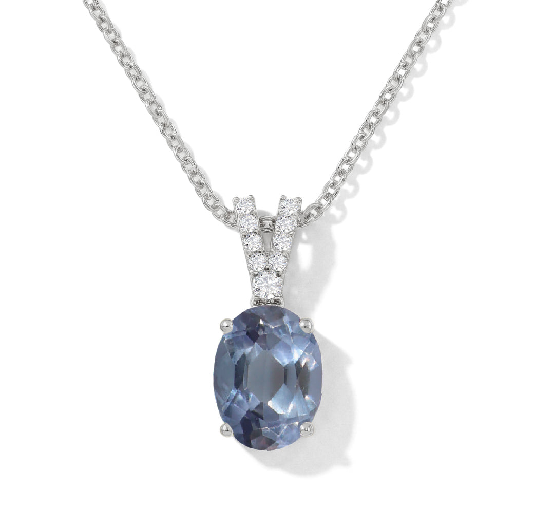 Alexandrite Solitaire Pendant Necklace in 925 Sterling Silver 1.2ct