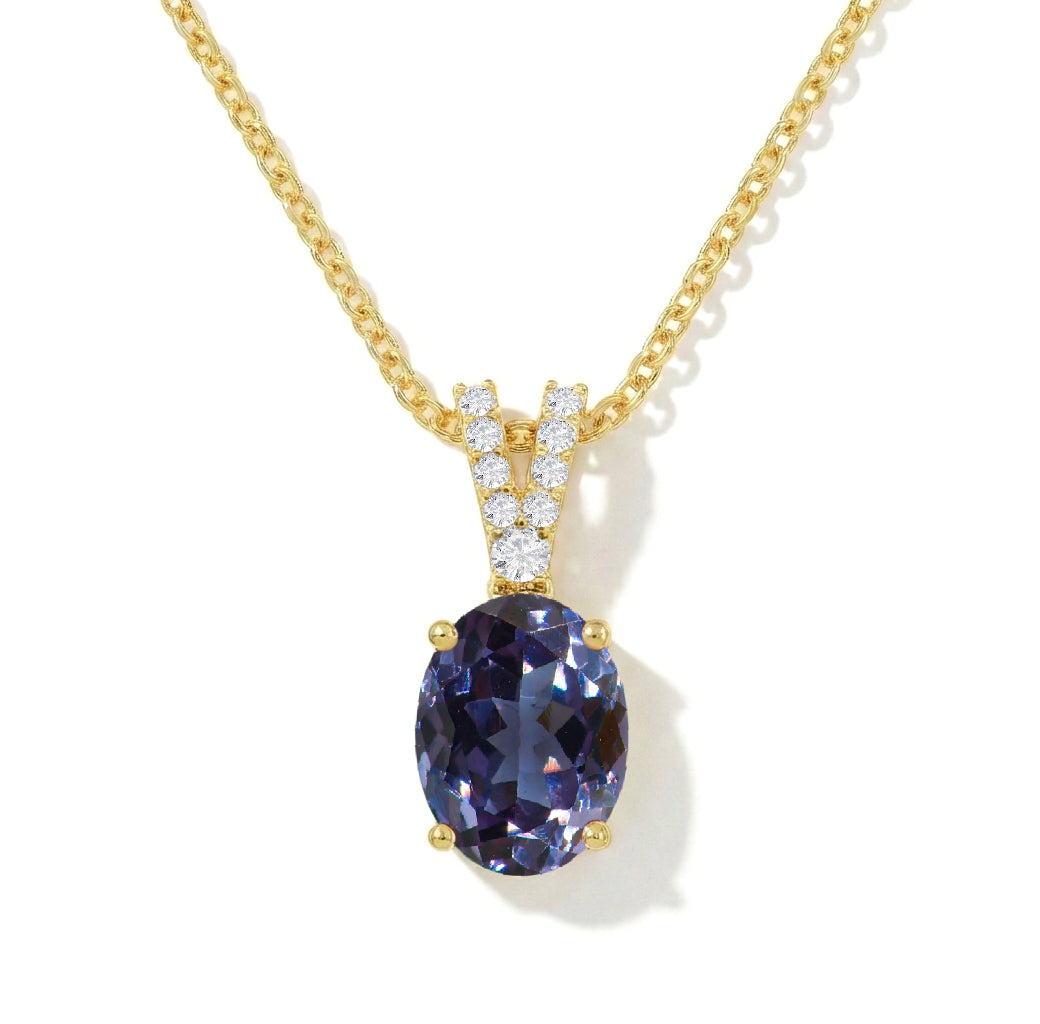 Alexandrite Solitaire Pendant Necklace in Yellow Gold Plated 1.2ct