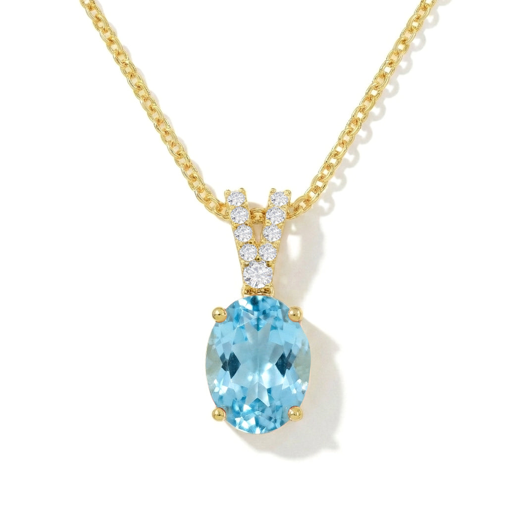 Blue Topaz Solitaire Pendant Necklace in 925 Sterling Silver 1.2ct