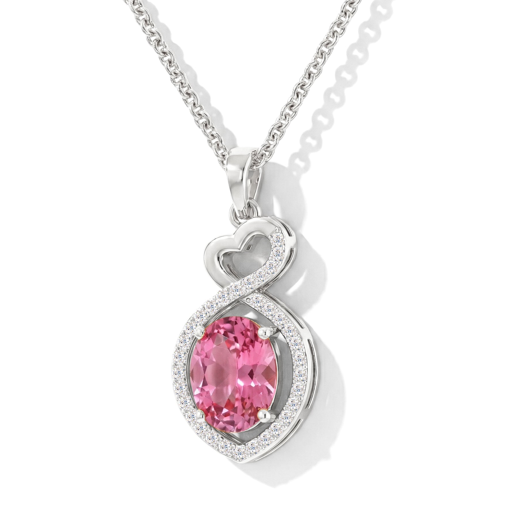 Pink Tourmaline Oval Infinity Twist Heart Pendant Necklace in 925 Sterling Silver 1.2ct