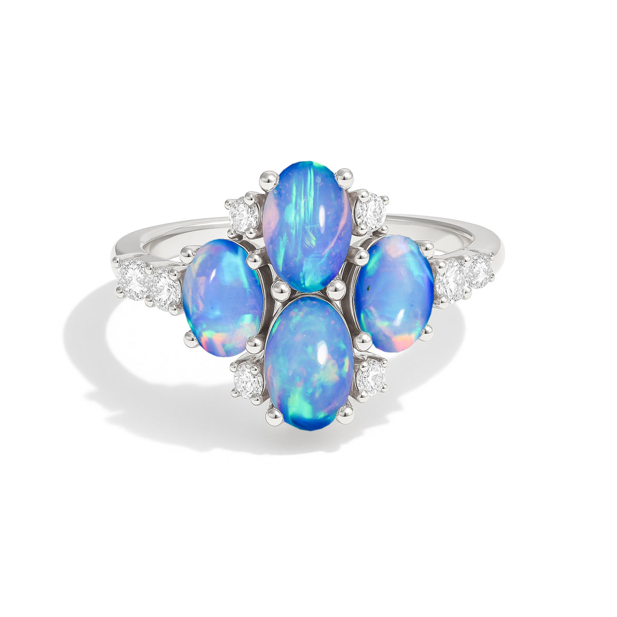 Oval Shaped Blue Opal Engagement Cluster Rings For Women in Sterling Sliver