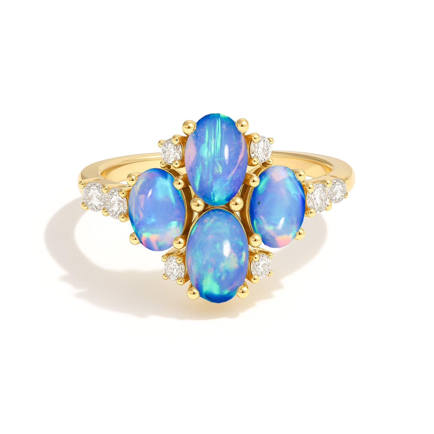 Oval Blue Opal Cluster Ring in Sterling Silver Elegant 6x4mm Gem