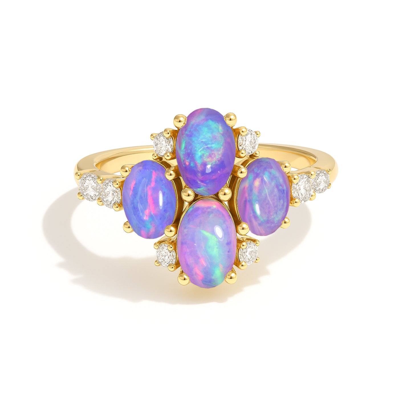 Oval Lavender Opal Cluster Ring in Sterling Silver Elegant 6x4mm Gem