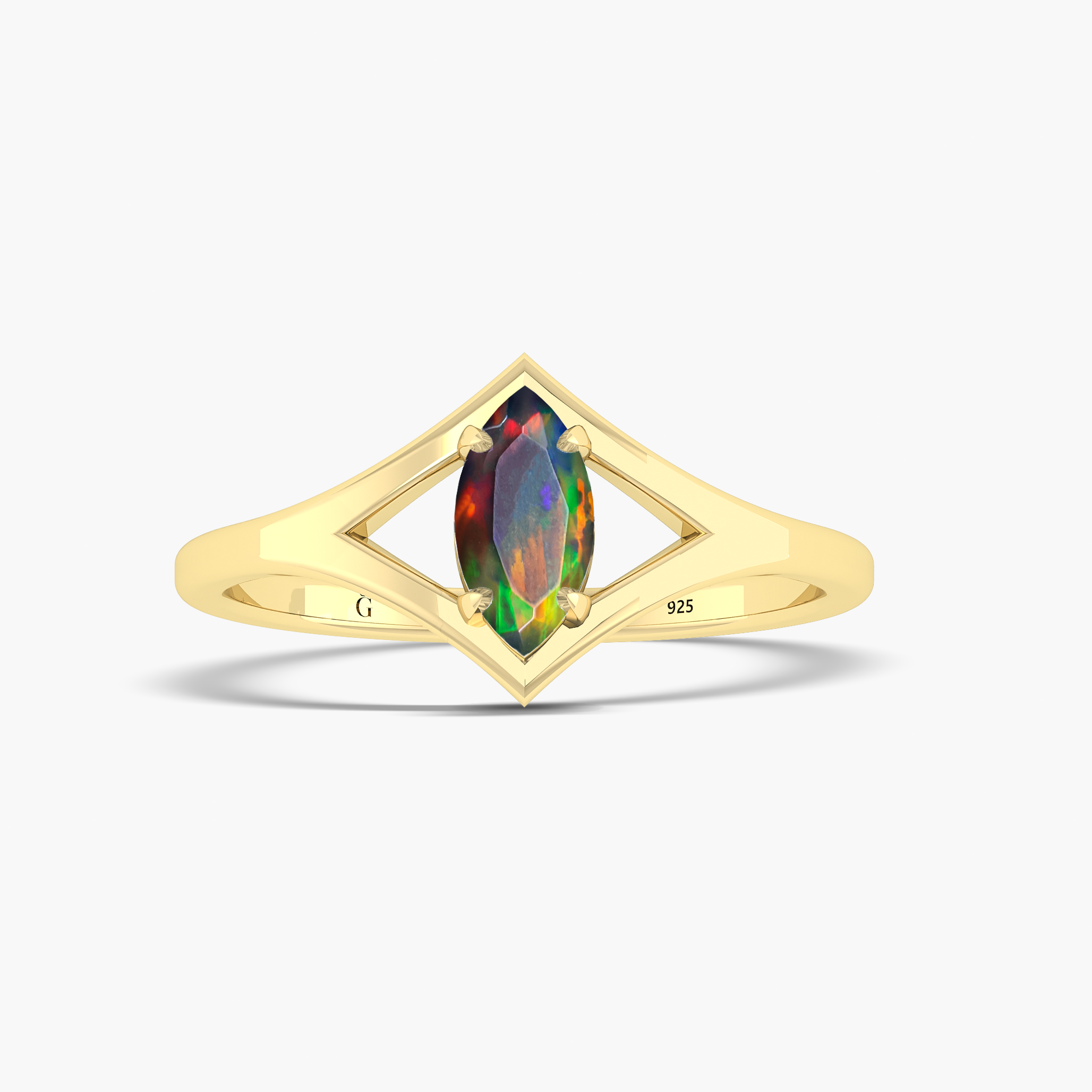 Unique fire Marquise Shape black opal ring