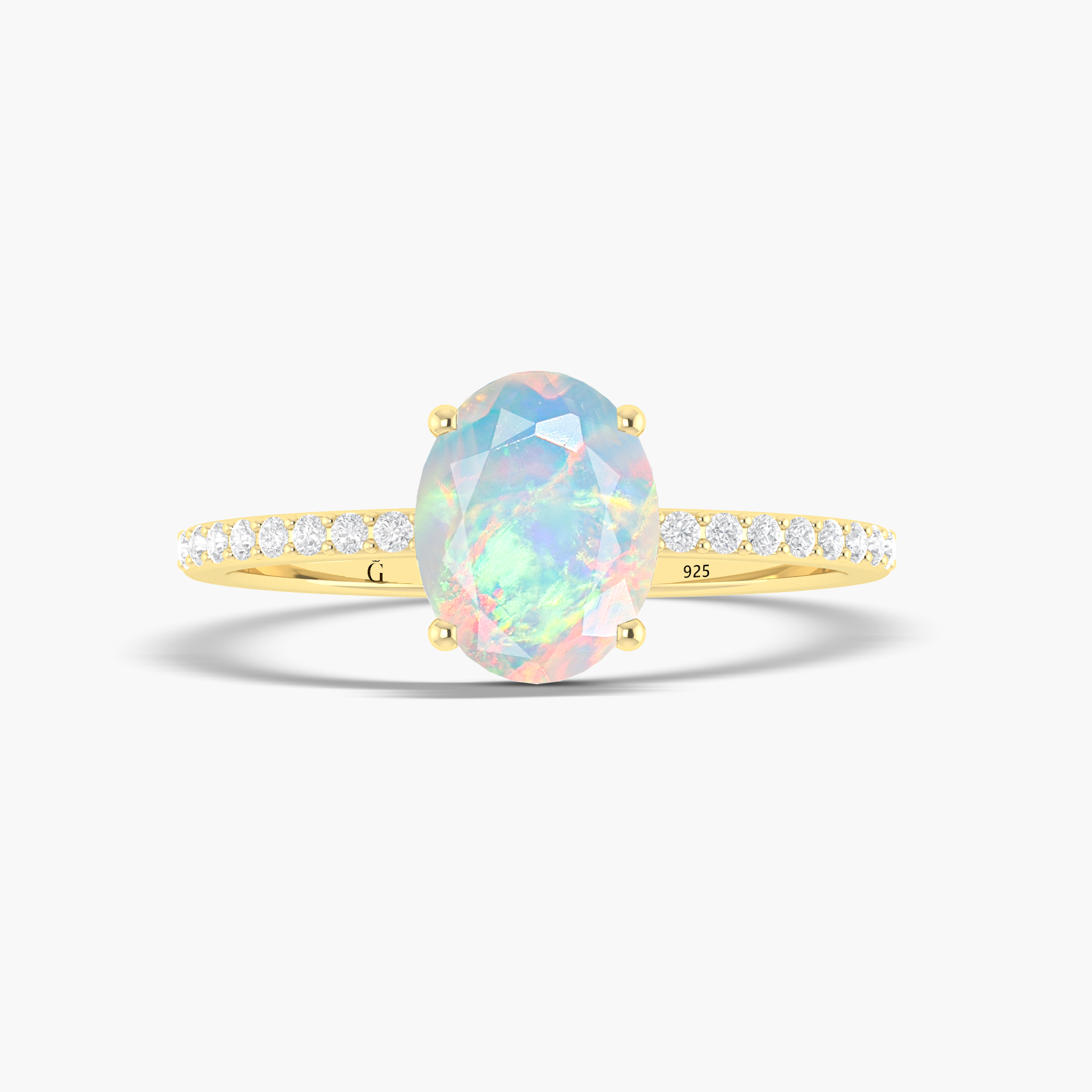 White Rainbow fire Ethiopian Oval shape opal ring