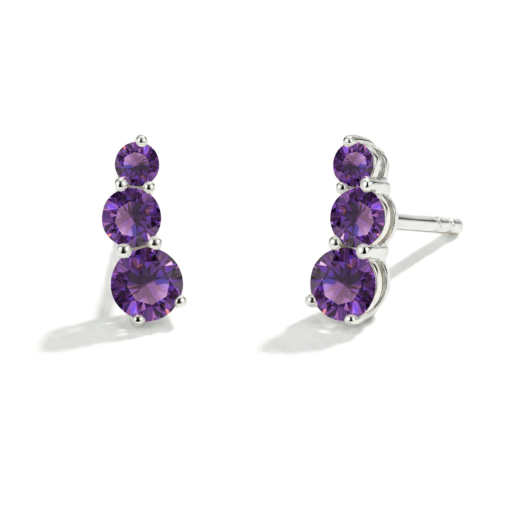 Amethyst Round Stud Earring in 925 Sterling Silver 5X4X3MM 1.40 ct.