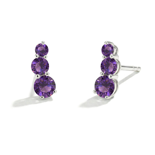Amethyst Round Stud Earring in 925 Sterling Silver 5X4X3MM 1.40 ct.