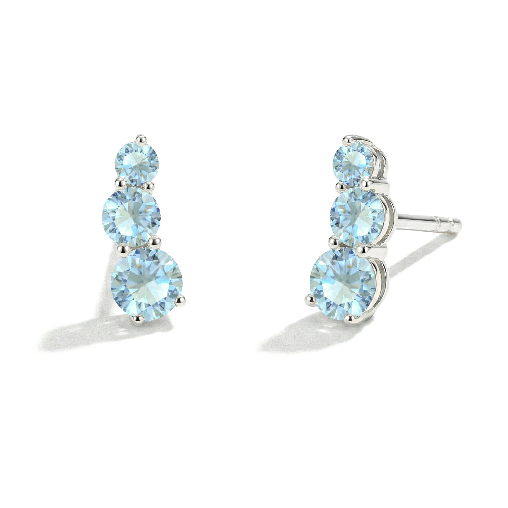 Aquamarine Round Stud Earring in 925 Sterling Silver 5*4*3MM 1.40 ct.