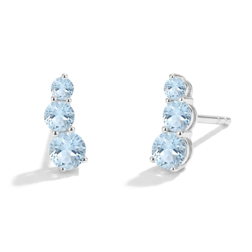 Aquamarine Round Stud Earring in 925 Sterling Silver 5*4*3MM 1.40 ct.