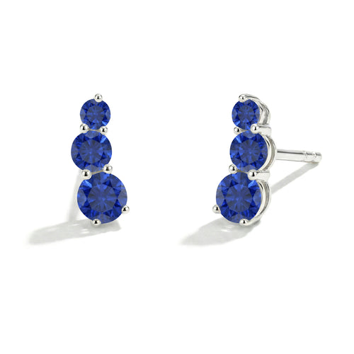 Blue Sapphire Round Stud Earring in 925 Sterling Silver 5X4X3MM 1.40 ct.