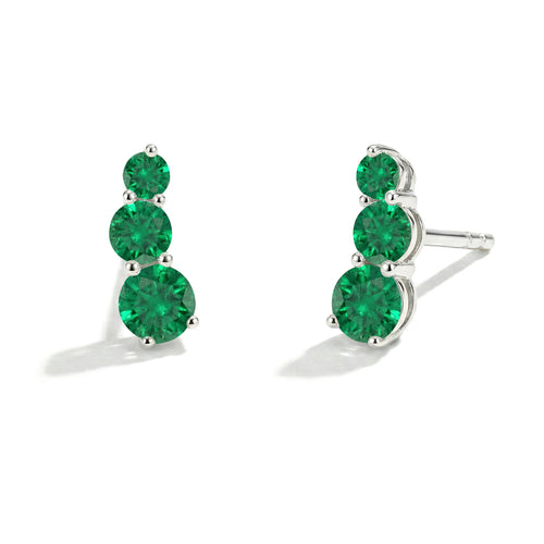Emerald Round Stud Earring in 925 Sterling Silver 5X4X3MM 1.40 ct.