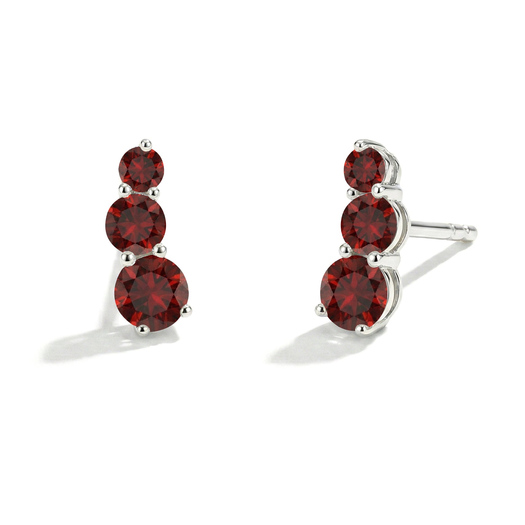 Women's garnet earrings round stud silver style