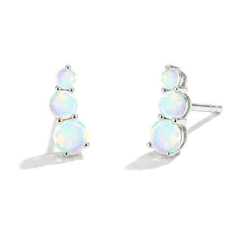 White Round Opal Stud Earring in 925 Sterling Silver 5X4X3MM 1.40 ct.