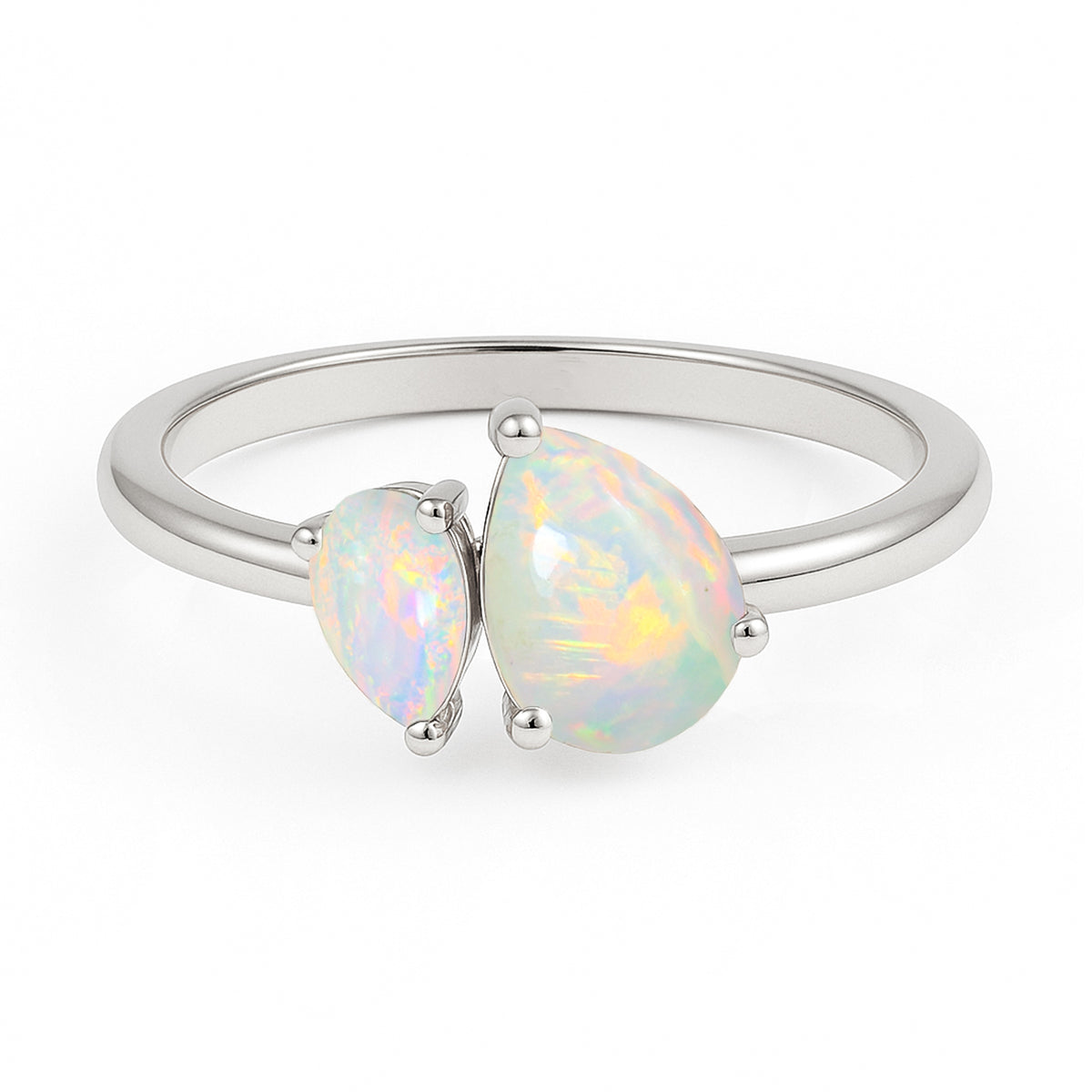 Double Pear Cut White Opal Ring in 925 Silver Luxury Opal Jewelry
