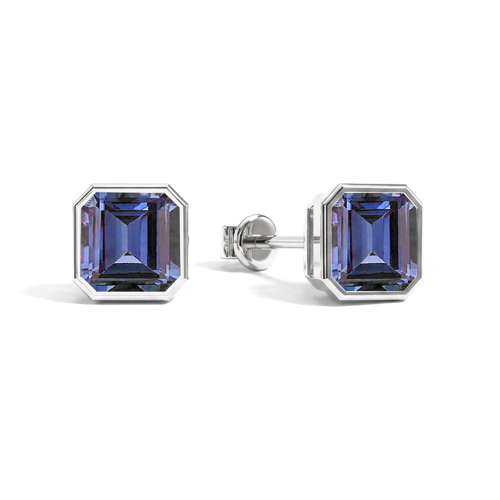 Alexandrite Octagon Stud Earring in 925 Sterling Silver 6MM 2ct.
