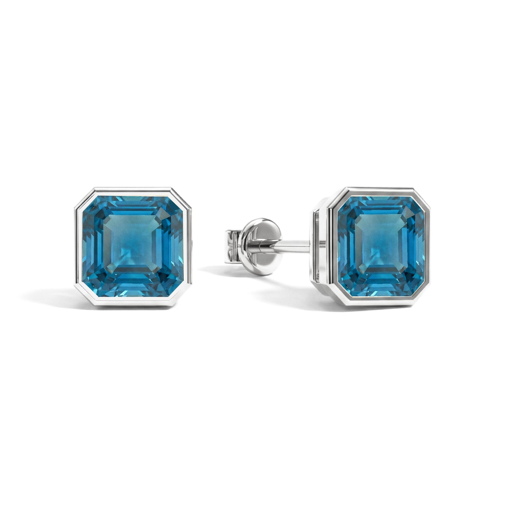 Blue Topaz Octagon Stud Earring in 925 Sterling Silver 6MM 2ct.