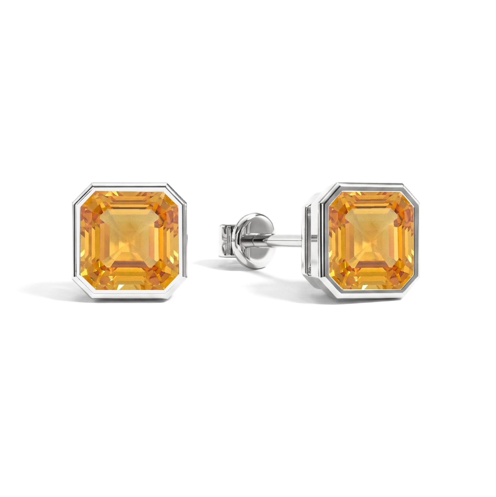 Citrine Octagon Stud Earring in 925 Sterling Silver 6MM 2ct.