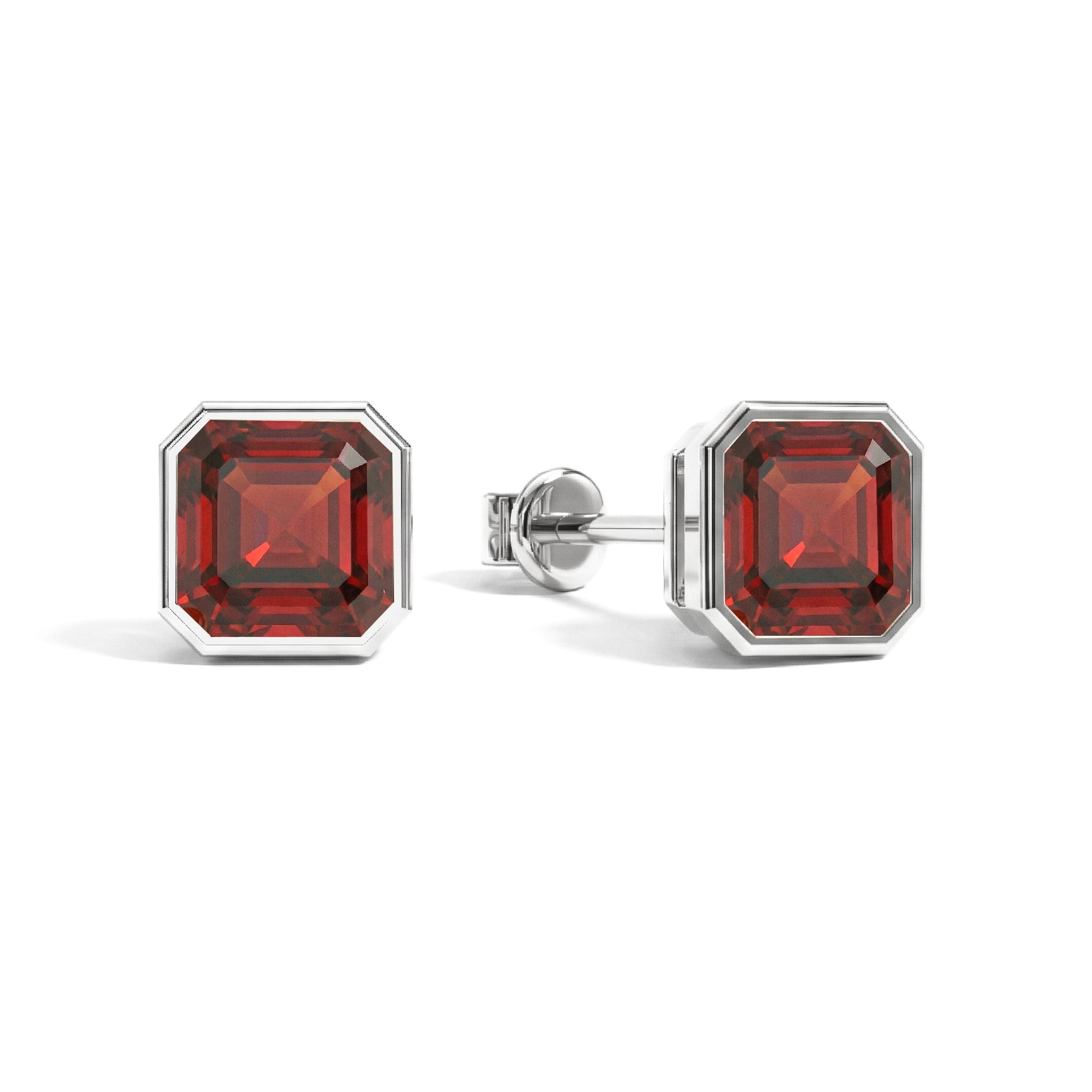 Garnet Octagon Stud Earring in 925 Sterling Silver 6MM 2ct.