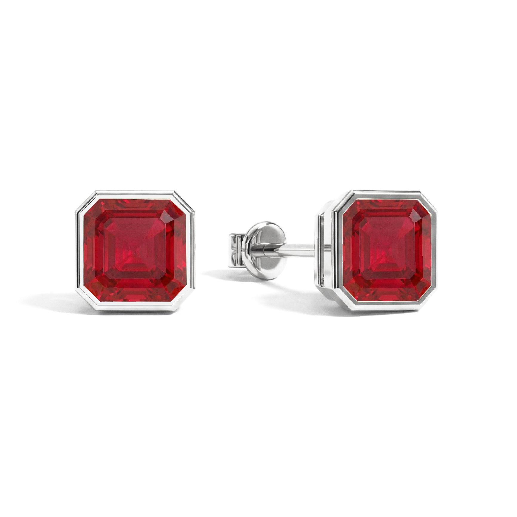 Ruby Octagon Stud Earring in 925 Sterling Silver 6MM 2ct.