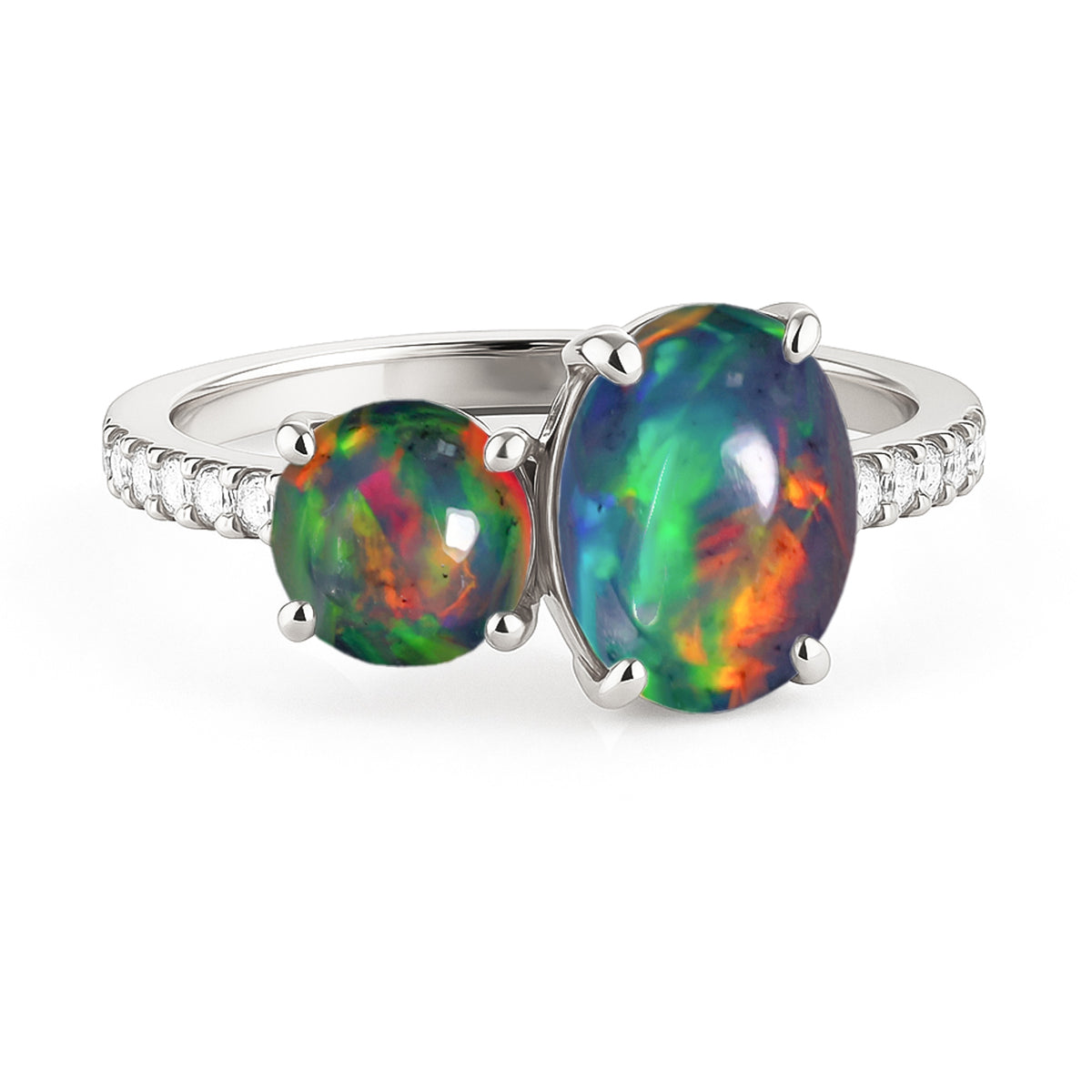 Round Two Stone Black Opal Engagement and Wedding Ring for women