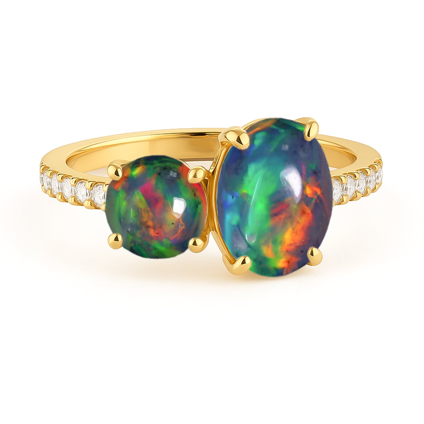 Round 1.70 Ct Black Opal Two Stone Sterling Silver Ring